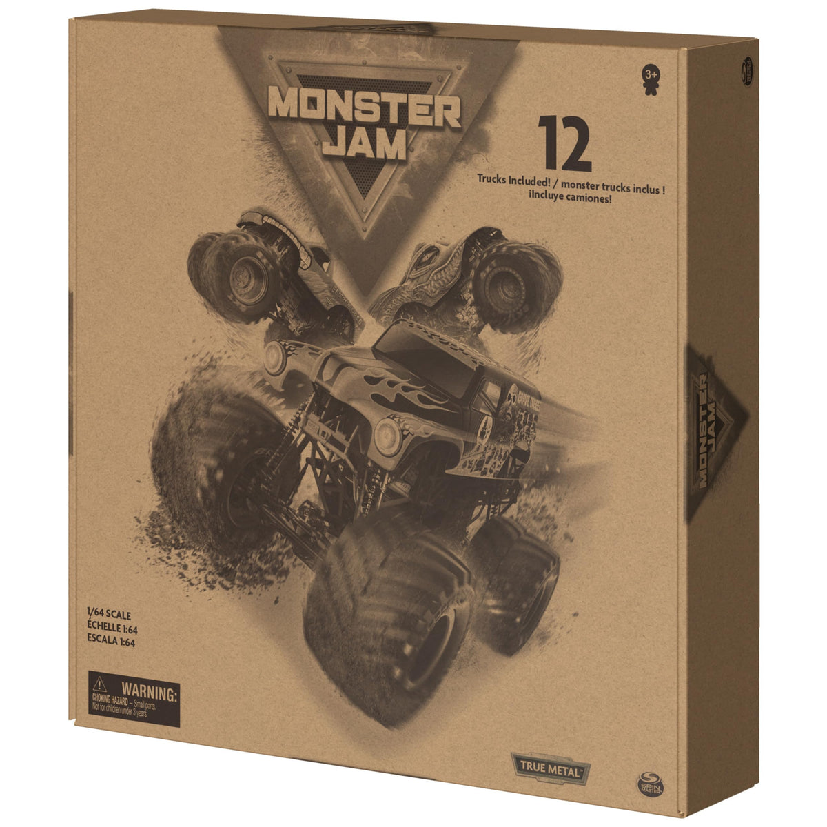 Monster Jam 1:64 trucks with detailed graphics for authentic look.