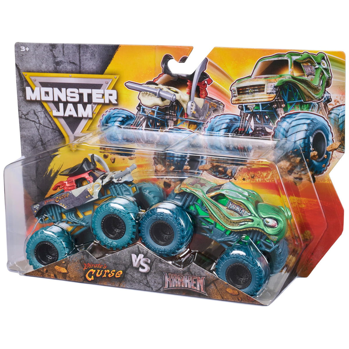 Two-truck 1:64 pack ideal for quick battles and on-the-go play.