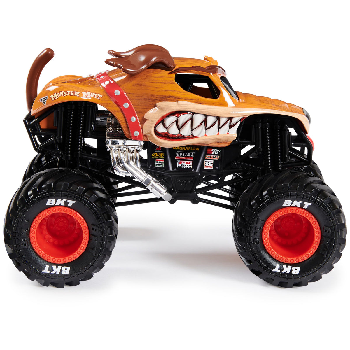 Monster Jam working suspension absorbs jumps for dynamic pretend races.