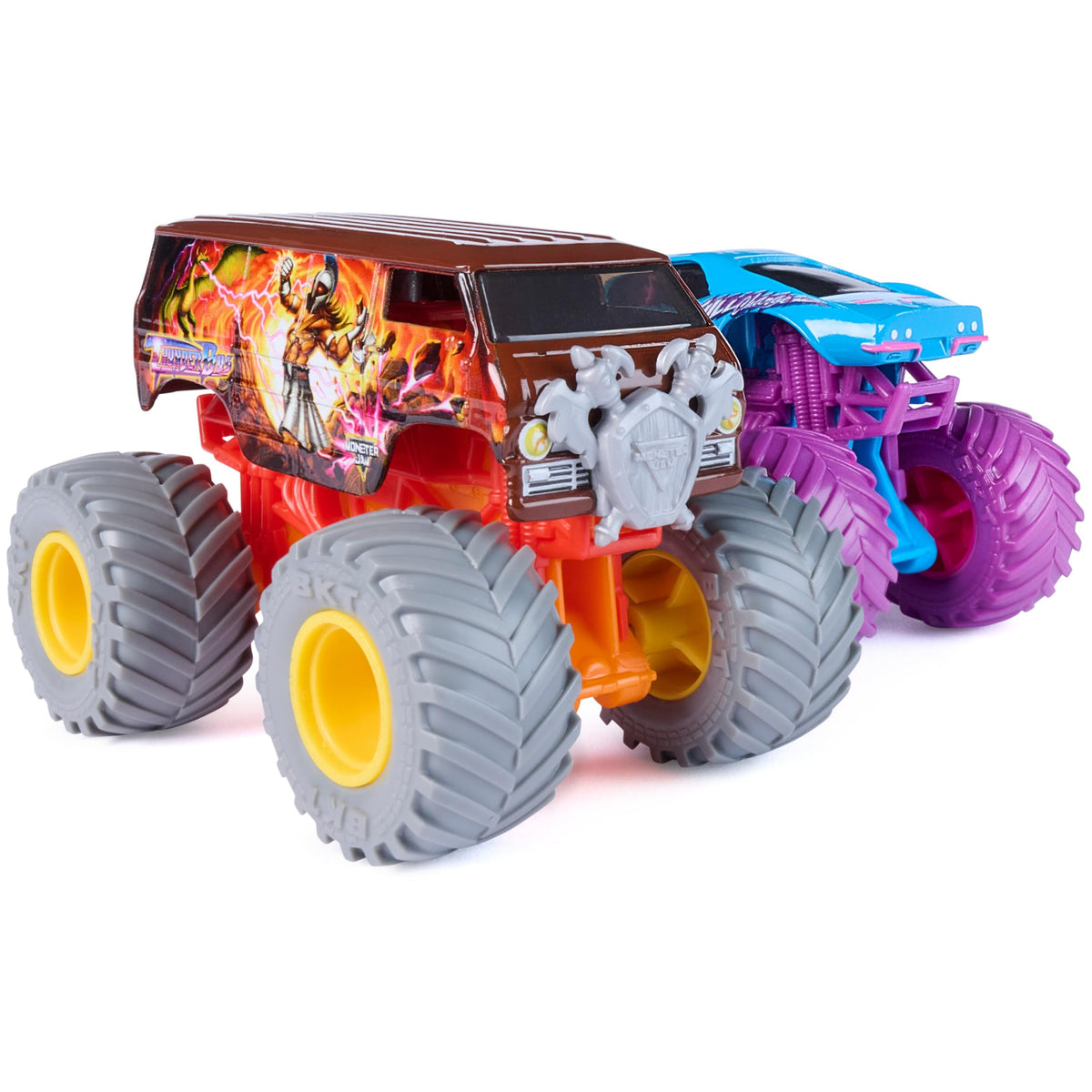 Monster Jam Zombie vs Whiplash 1:64 scale trucks built for dramatic play.