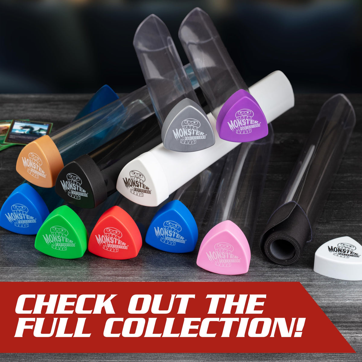 Monster Protectors tube works with Pokémon, Yu-Gi-Oh!, MTG and RPG storage.