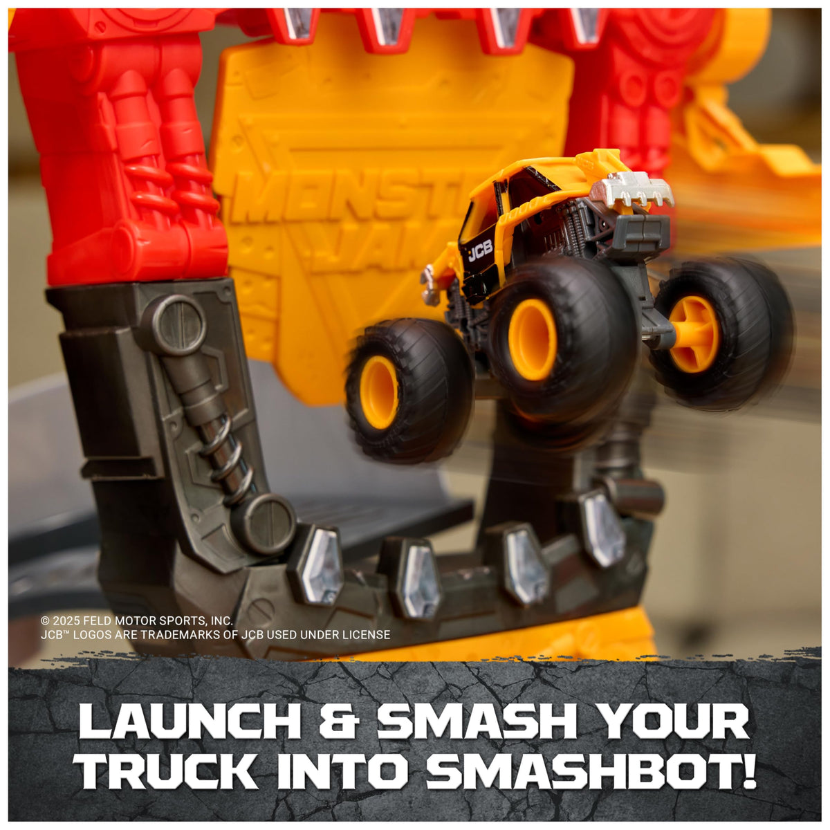 Right arm of SmashBot engaged in dynamic showdown.