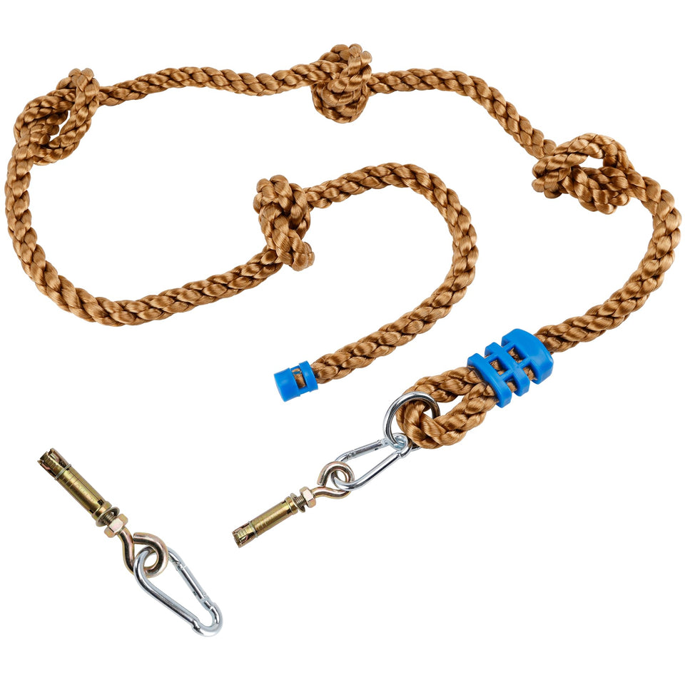 Mont Pleasant climbing rope with four knotted steps for kid-friendly climbs.