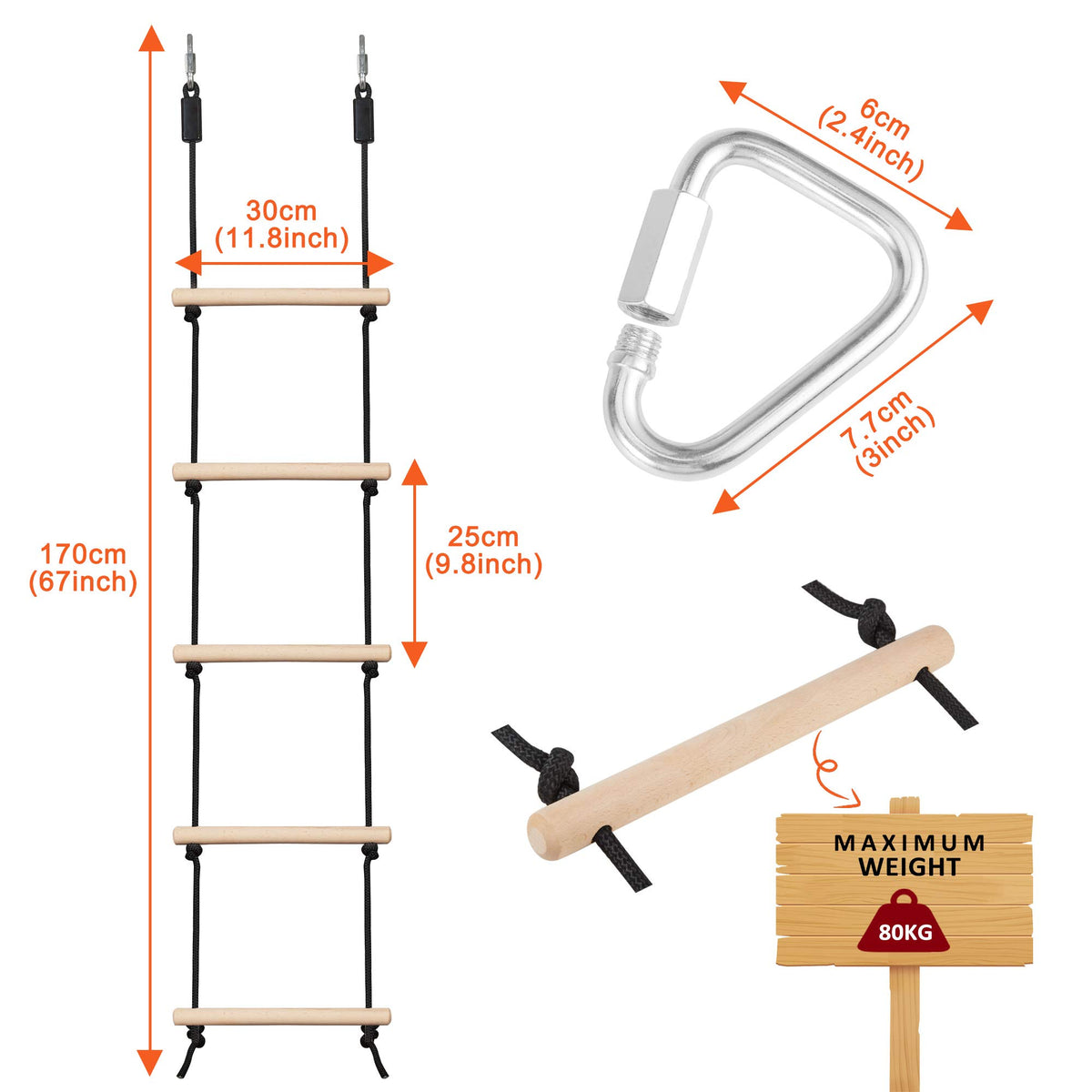 Mont Pleasant beech wood rungs offer durable, splinter-free grip