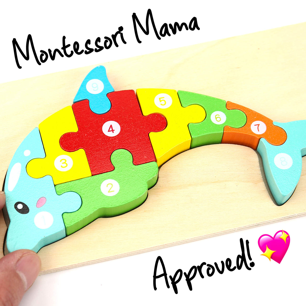 Montessori Mama colorfully painted animal puzzles closeup highlighting visual appeal and focus.