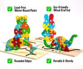 Montessori Mama teddy bear puzzle with friendly shapes offering sensory appeal for toddlers.