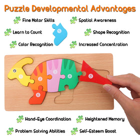 Montessori Mama toddler dinosaur puzzles arranged for engaging assembly play.
