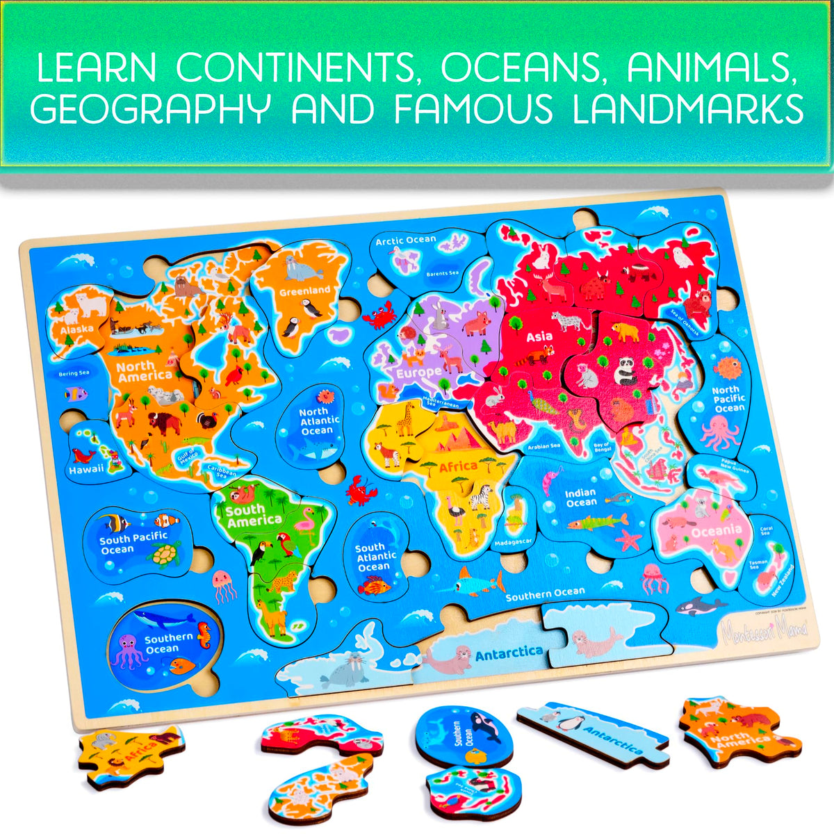 Montessori Mama wooden puzzle closeup colors showcasing vibrant pieces for tactile learning