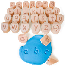 Montessori & Me Alphabet Playdough Stamps: lowercase letters for tactile learning.