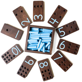 Montessori & Me wooden counting pegs with child-safe paint detail.