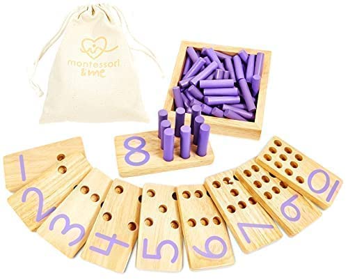Montessori & Me One-to-one correspondence demo with pegs and numerals.