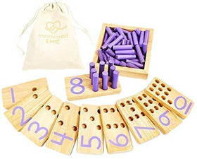 Montessori & Me One-to-one correspondence demo with pegs and numerals.