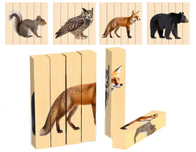 Montessori & Me wooden animal puzzle blocks engage toddlers for hands-on problem solving.