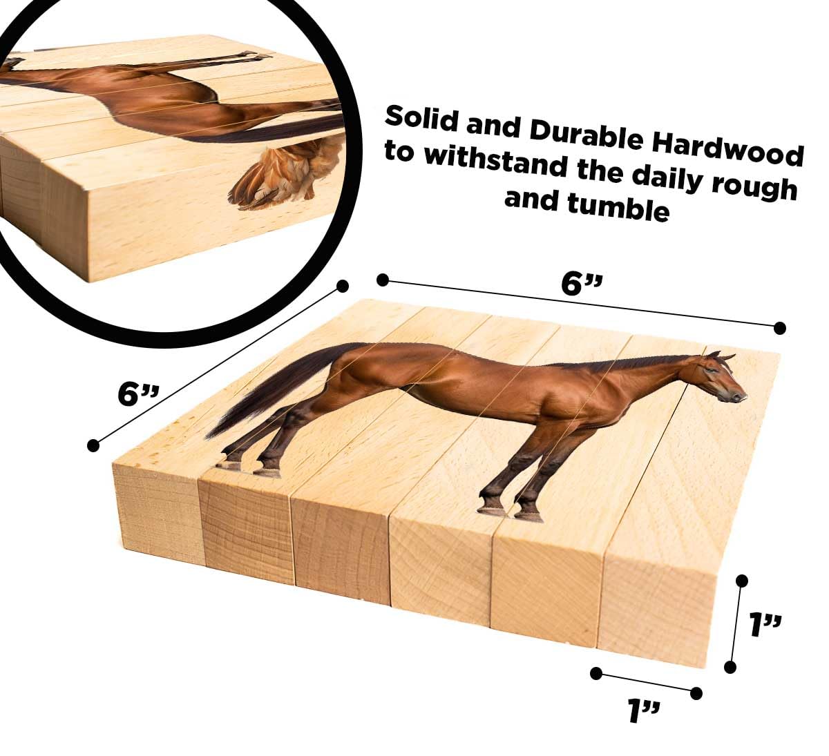 Montessori and Me four-in-one farm animal puzzle promotes fine motor skill practice.