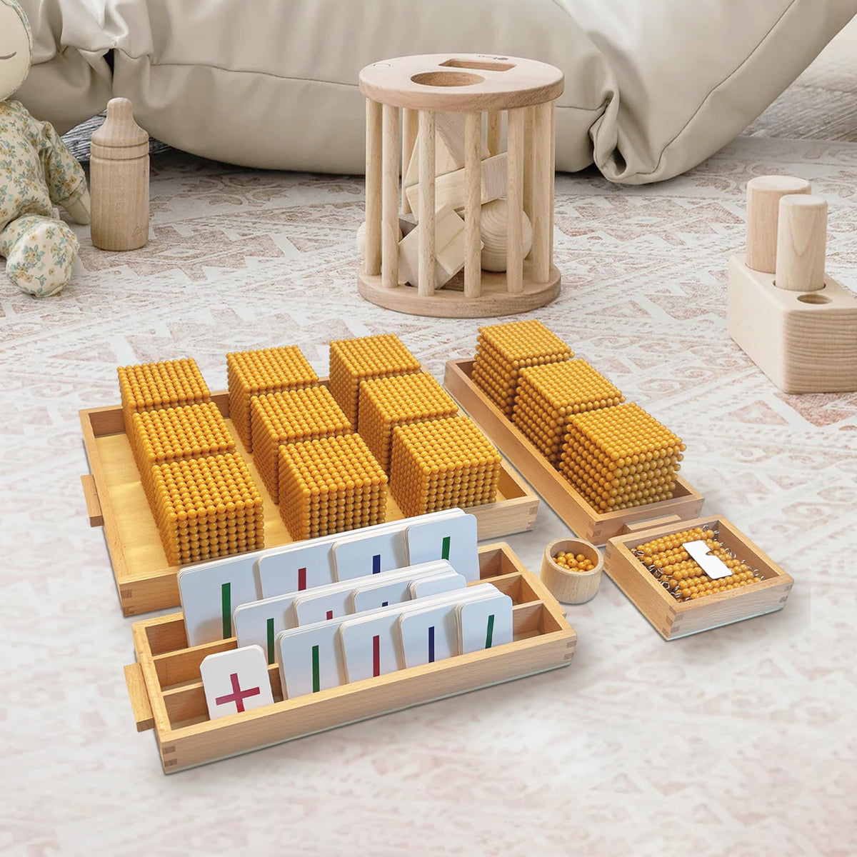 Montex Montessori Golden Beads position bars support clear place-value practice.