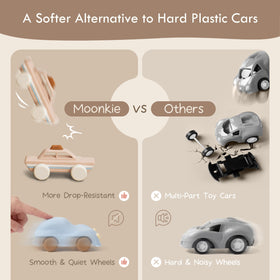 Moonkie baby hands holding a car toy, encouraging grip and independence.