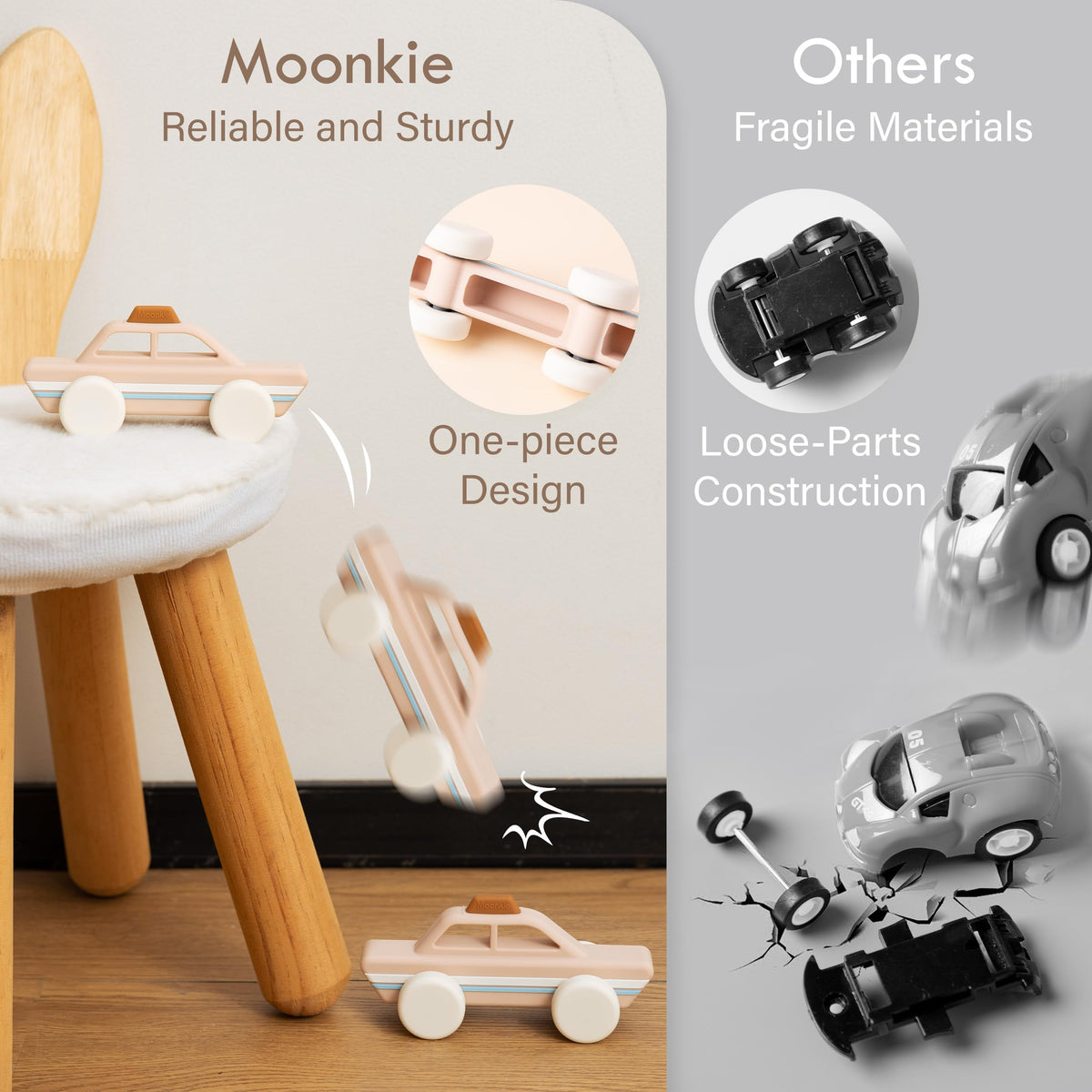 Moonkie bear teether: chew-friendly legs and gentle rattle.