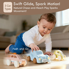 Moonkie taxi car toy in food-grade silicone, smooth rolling for floor play.