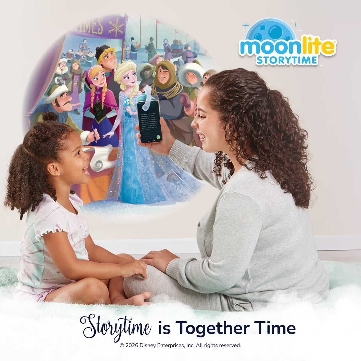 Moonlite Frozen A Royal Sleepover projection sparks imagination during reading.