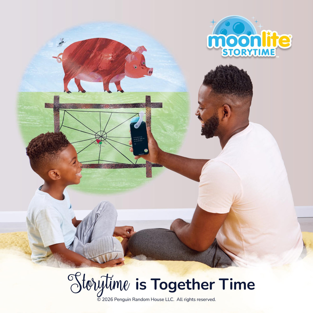 Moonlite Starter Pack contents on a bedside table for cozy storytime
