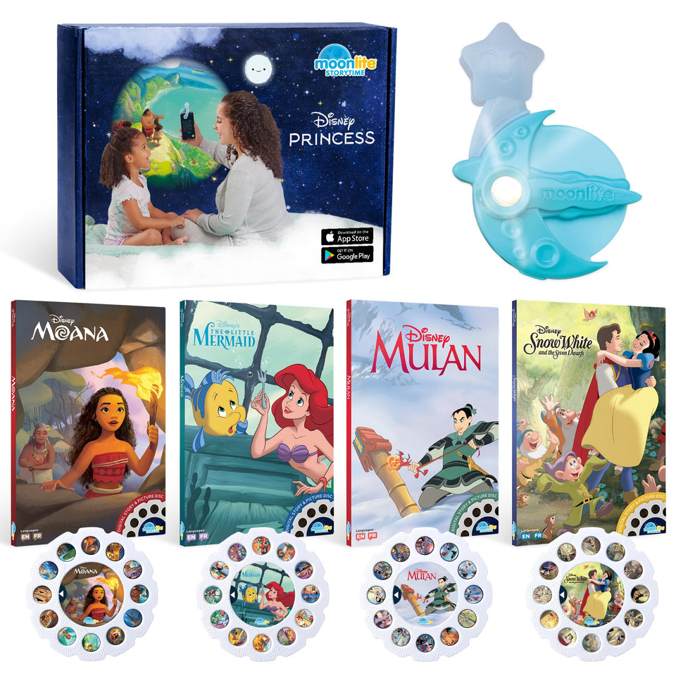 Moonlite Storytime Starter Pack projector setup for easy family storytelling at bedtime