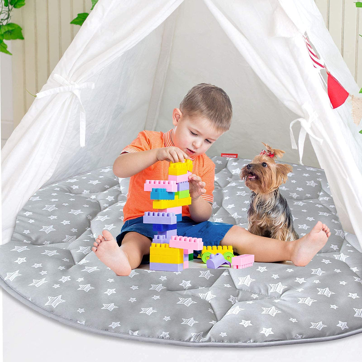 Moonsea versatile mat folds into a cozy corner for rest.