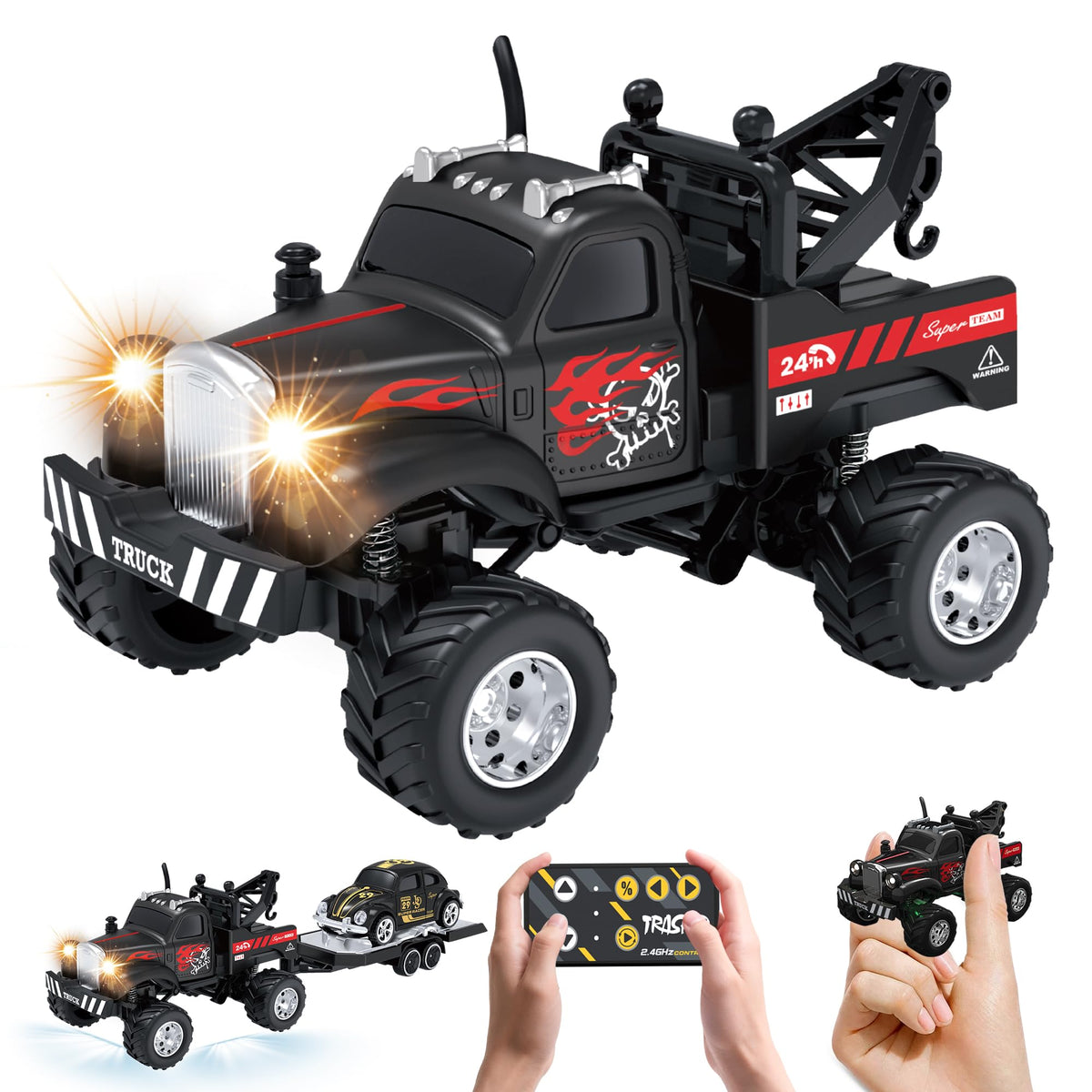 MOONTOY pocket RC truck with LED lights for indoor and outdoor fun