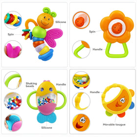 MOONTOY 12-piece rattles set featuring deer teether for early fine motor play