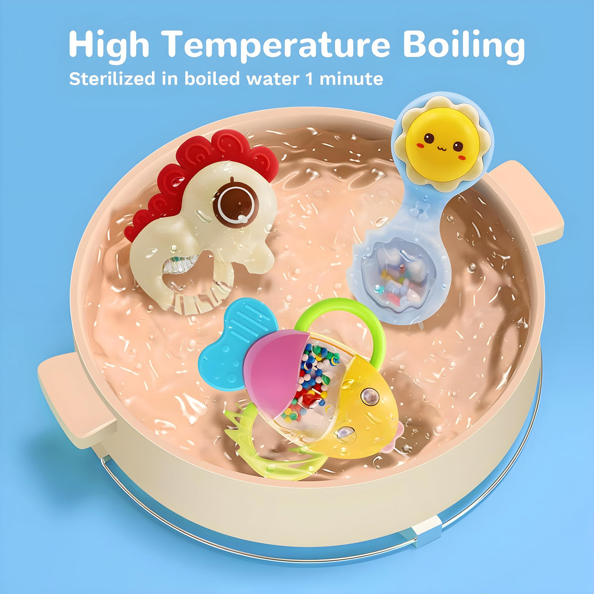 MOONTOY multi-grip rattle teether supports varied hand holds