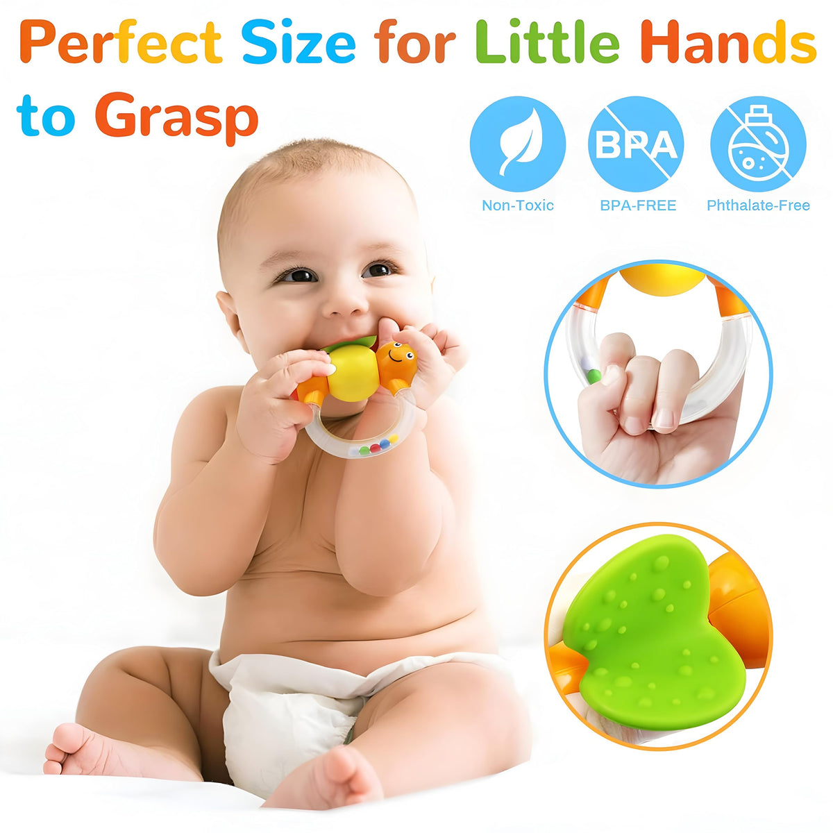 MOONTOY rotating-ball rattle encourages grasping and shaking in infants