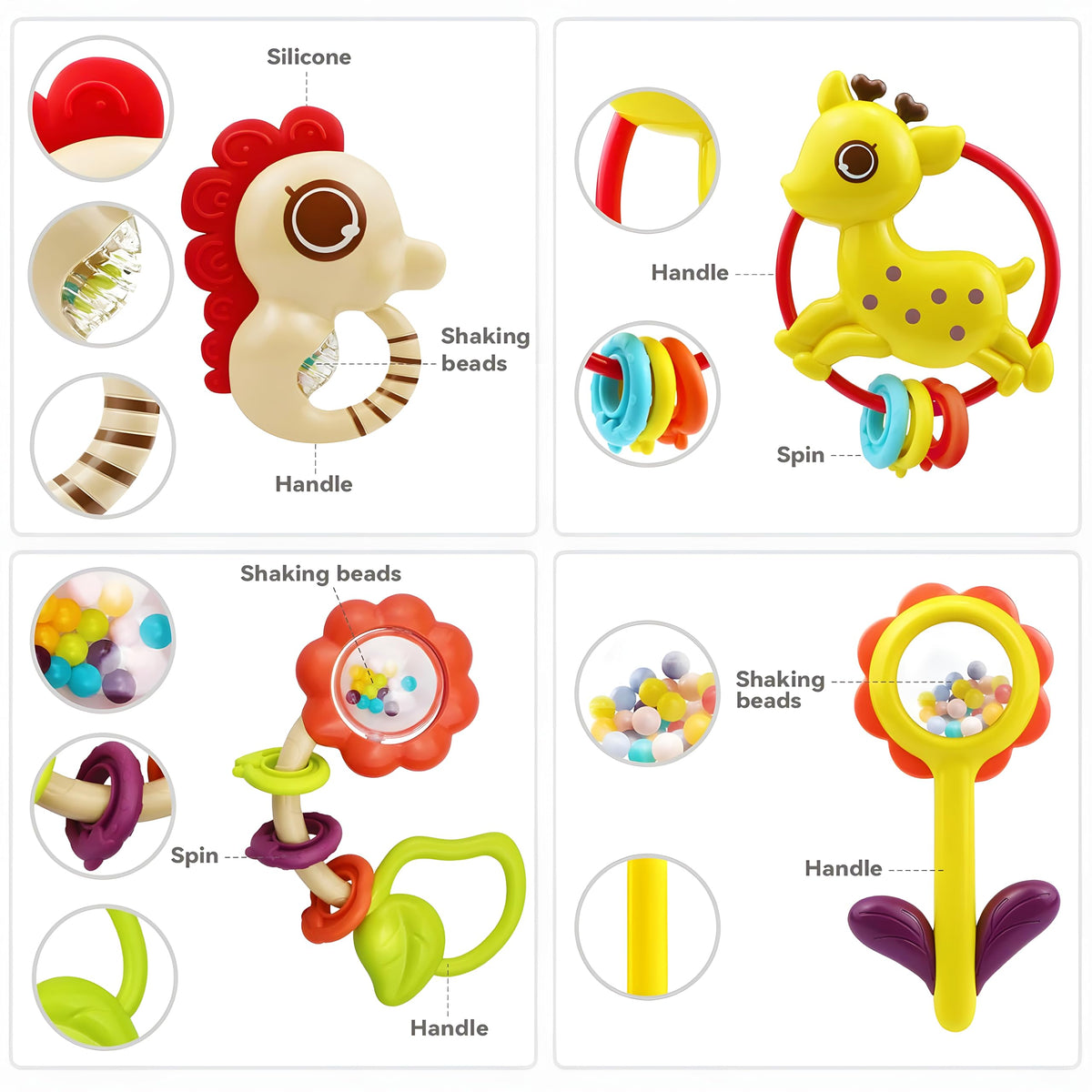 MOONTOY sea horse rattle teether for visual tracking and tactile exploration