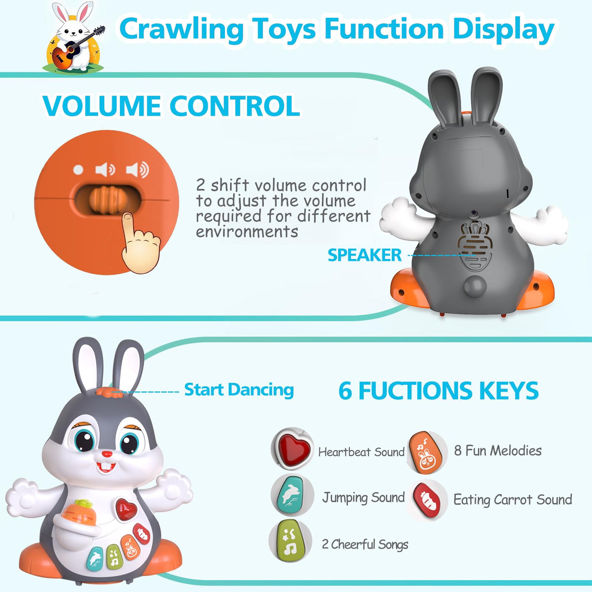 MOONTOY Easter toy has bump & go wheels that navigate safely around clutter.
