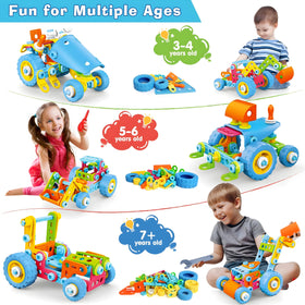 MOONTOY 118-piece STEM set with colorful blocks for problem-solving play.