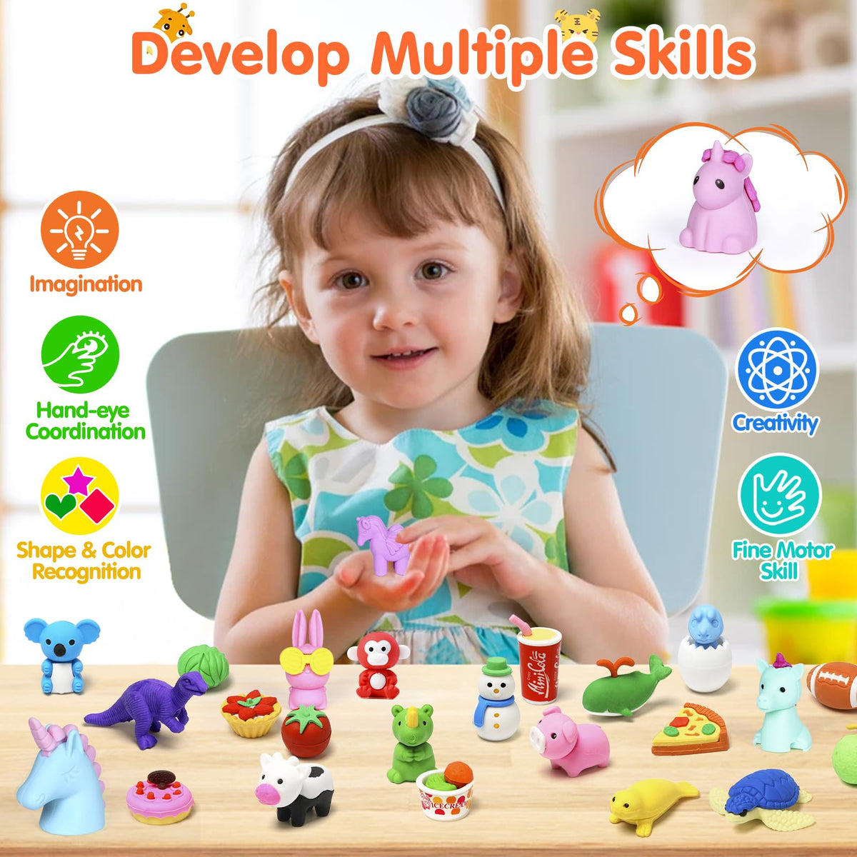 Moosia kawaii erasers animals captivate kids during art and study sessions