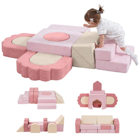MOOZHEALTH 13-piece foam blocks, pink beige, for creative indoor play.
