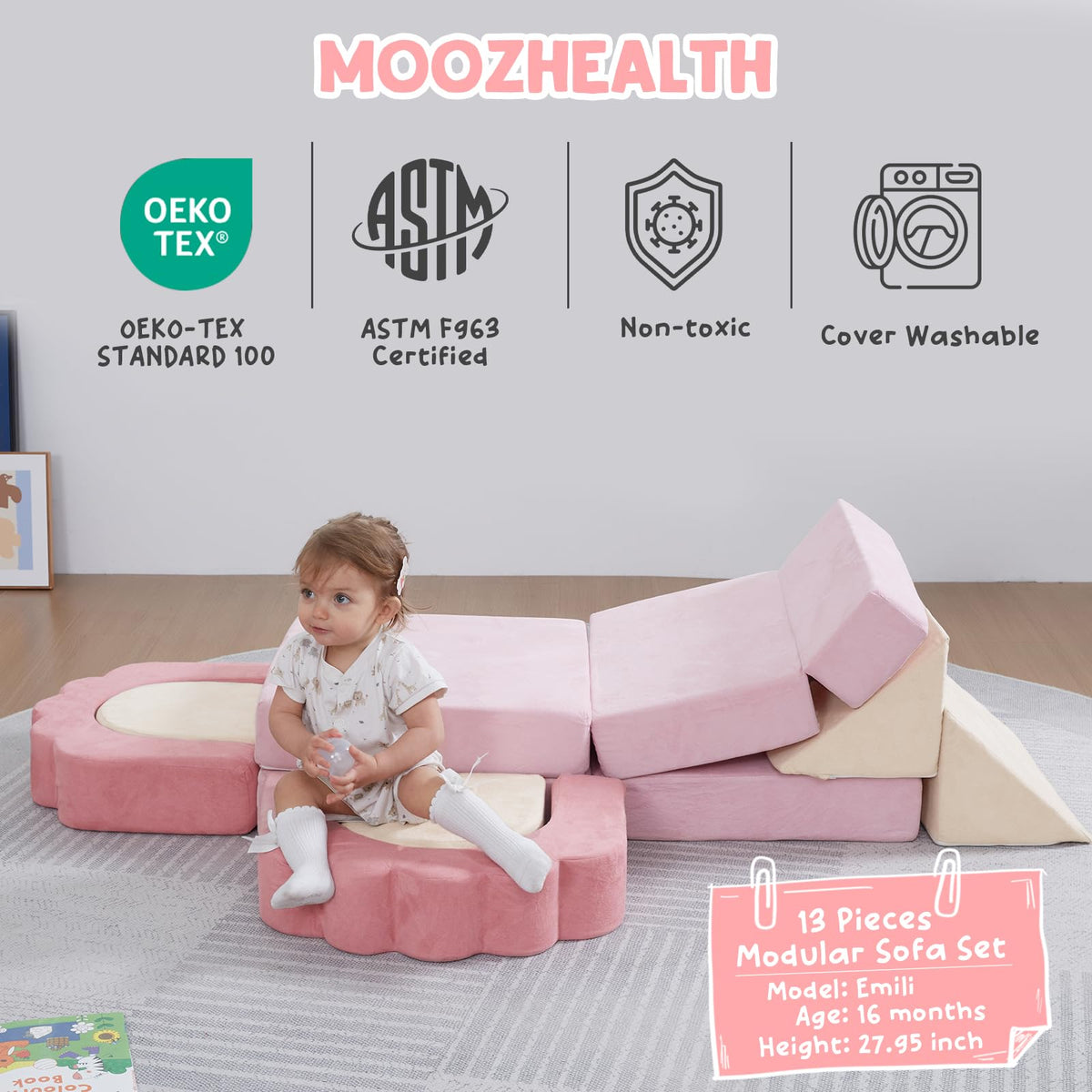 MOOZHEALTH beige sloped ramps encourage movement and balance.