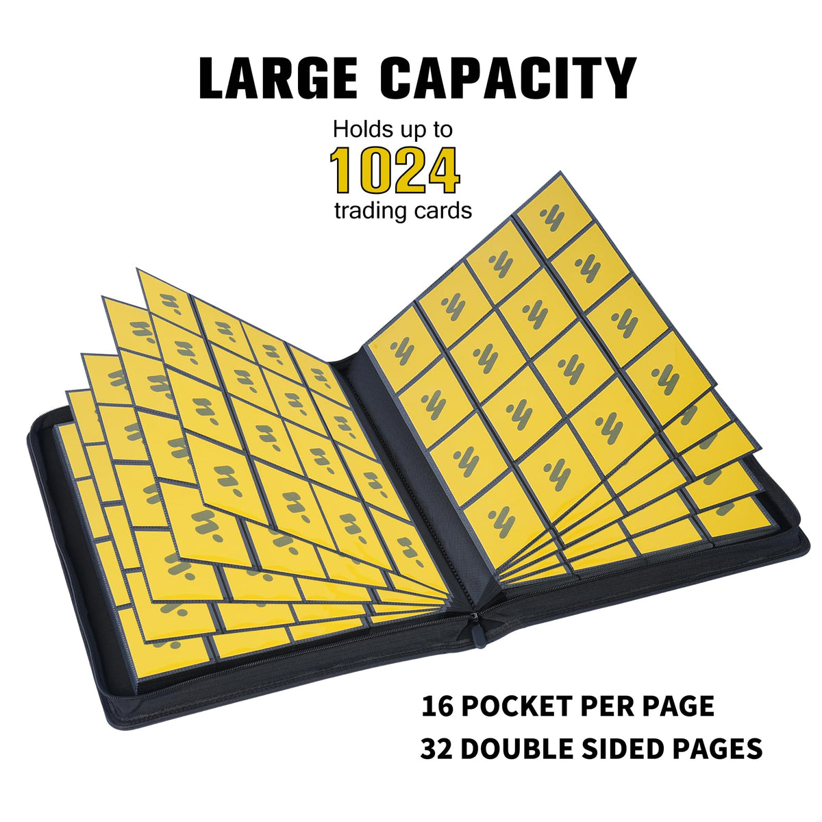 MORABTO binder open shows 32 double-sided pages for easy organization.