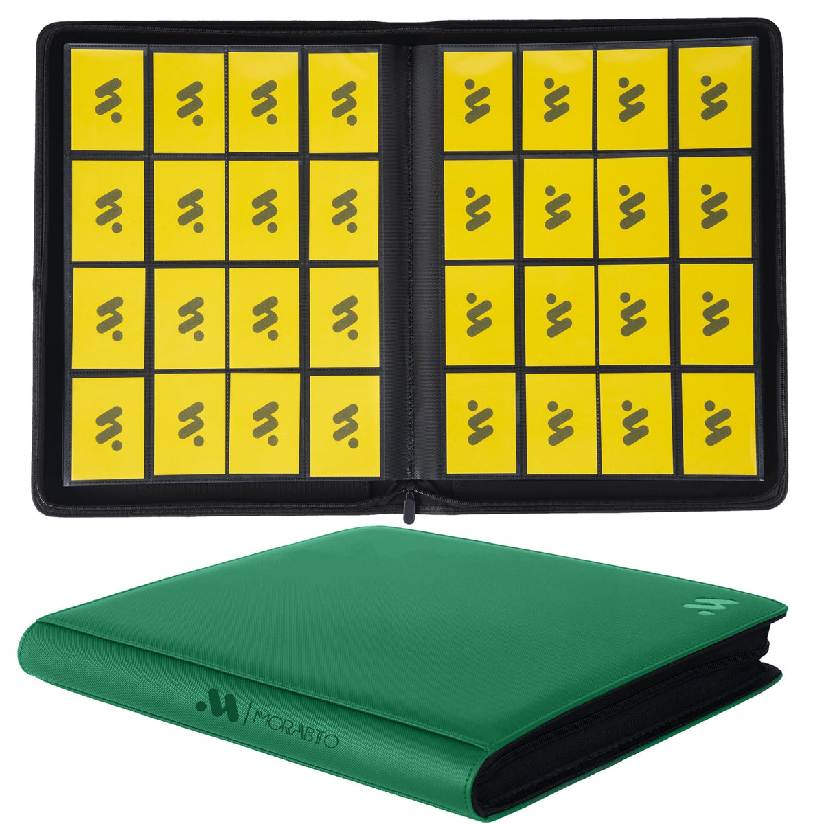 MORABTO card binder 16-pocket, green front view for organized card collection.