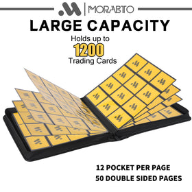 MORABTO Binder interior showing sleeves compatible with standard card sizes.
