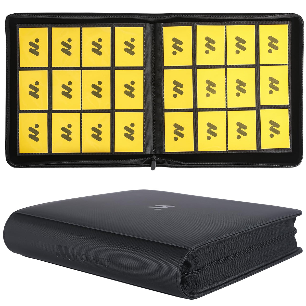 MORABTO Card Binder opened to reveal 50 double-sided pages for organization.