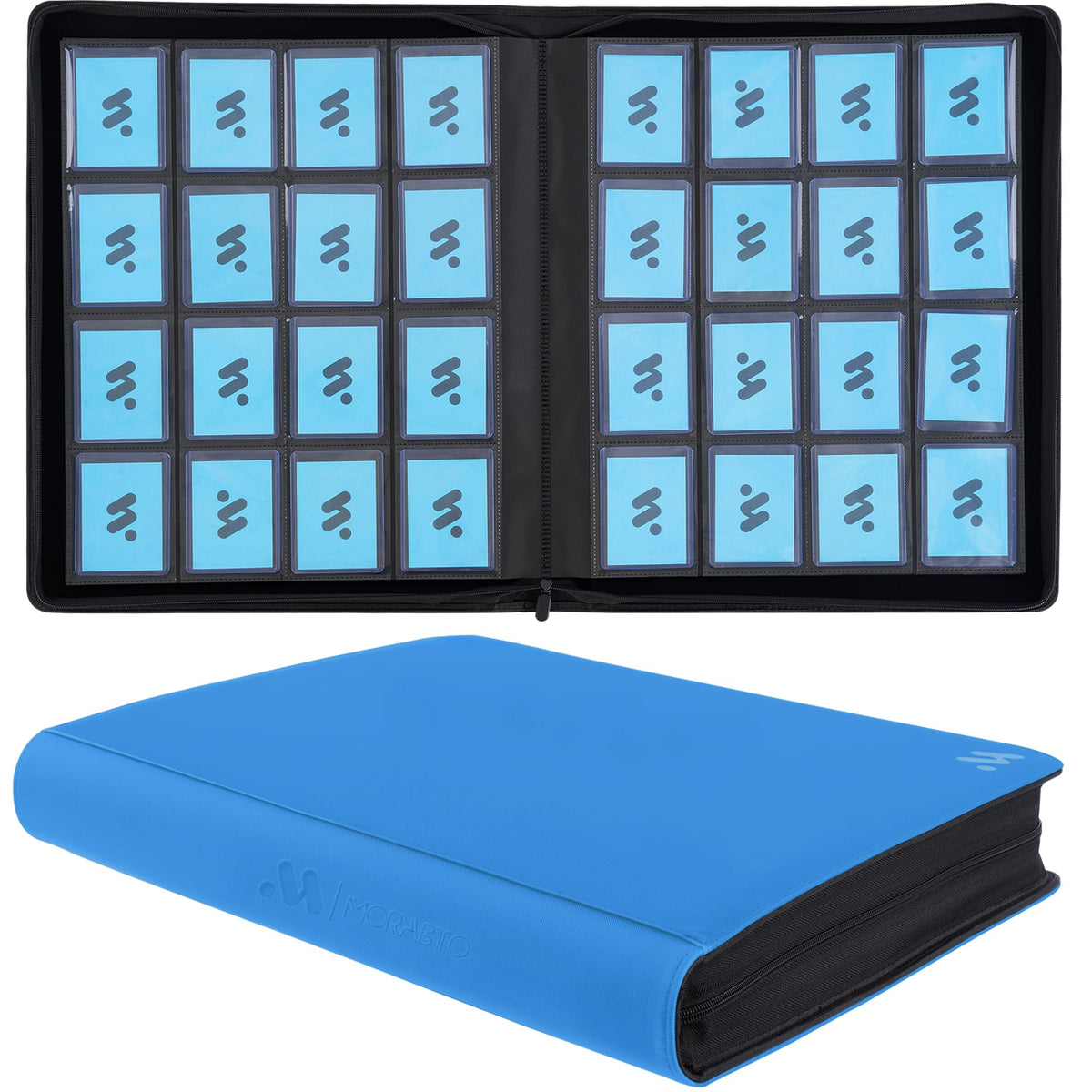 MORABTO Top Loader Binder front cover shows durable PU leather and brand logo.