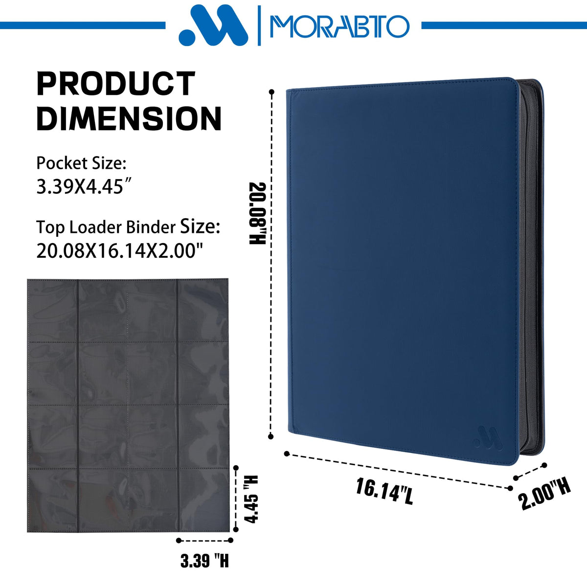 MORABTO Top Loader Binder inside pages show 16-pocket per page organization.