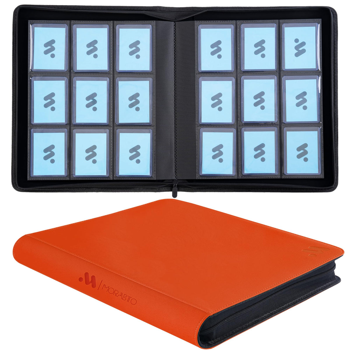 MORABTO Top Loader Binder open view demonstrates 324-card capacity for organized collections.
