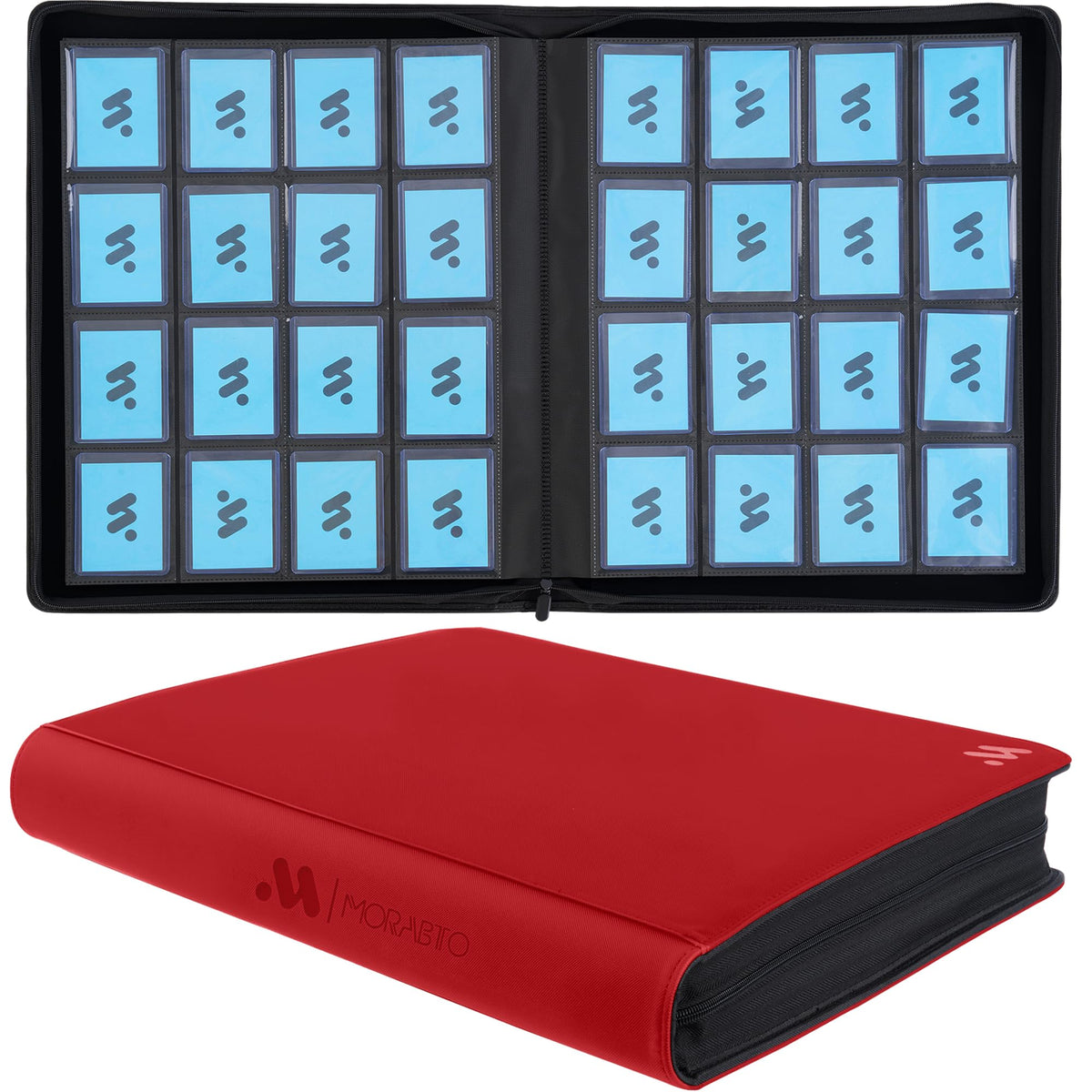 MORABTO top loader binder red cover demonstrates durable organization for 3x4 cards