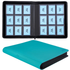MORABTO top loader binder with turquoise cover showcasing organized 3x4 cards