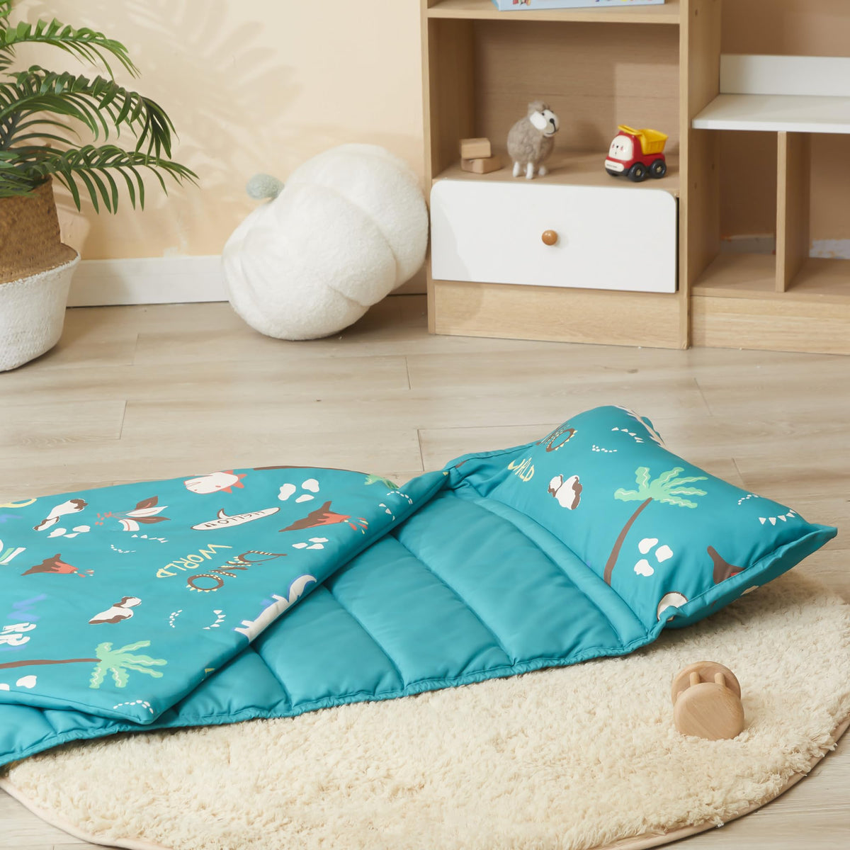 MORAIS nap mat includes a pillow for head comfort during naps.