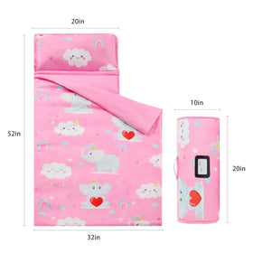 MORAIS nap mat with pink clouds and elephants, cozy daycare nap option.