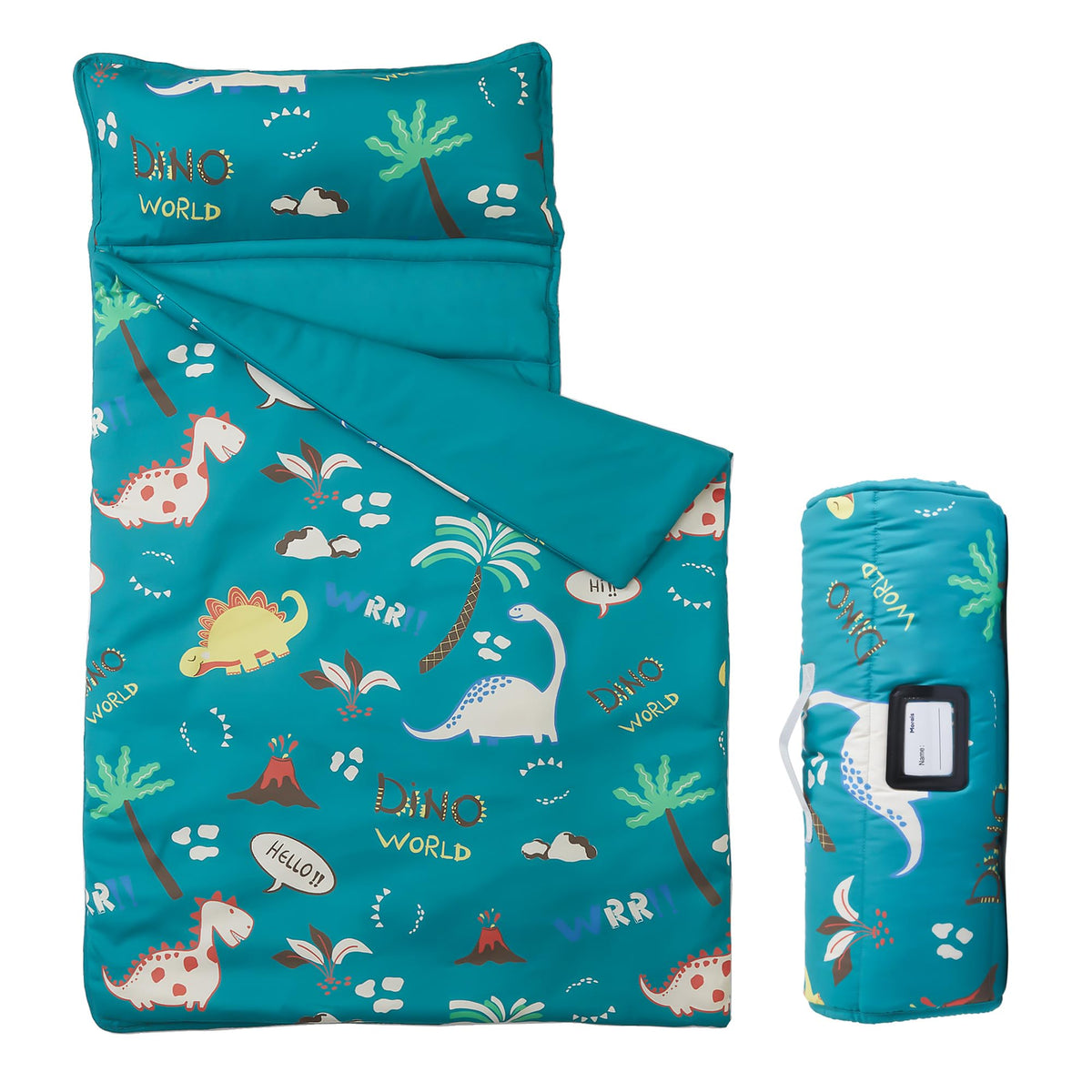 MORAIS toddler nap mat with roll-up strap for easy travel and storage.