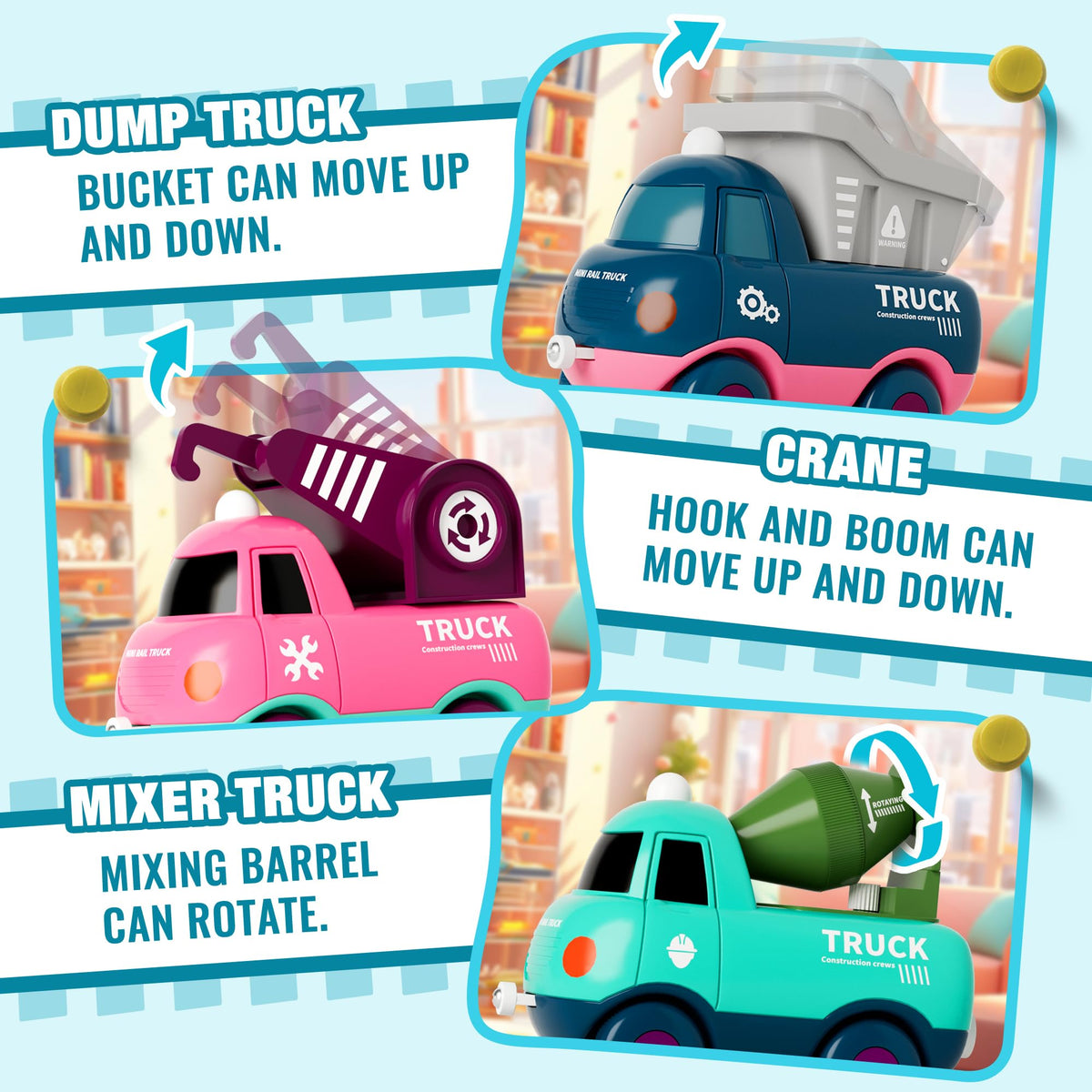 MORECOLL crane car adds construction play with realistic movement.