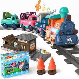 MORECOLL electric train locomotive with lights and music sparks imaginative play.